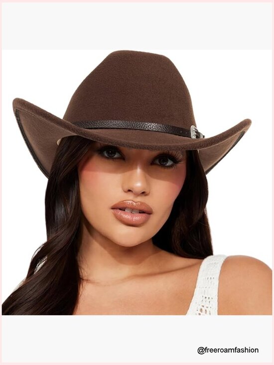 Classic Felt Cowboy Hat with Buckle Belt, Wide Brim, Adjustable main image 7